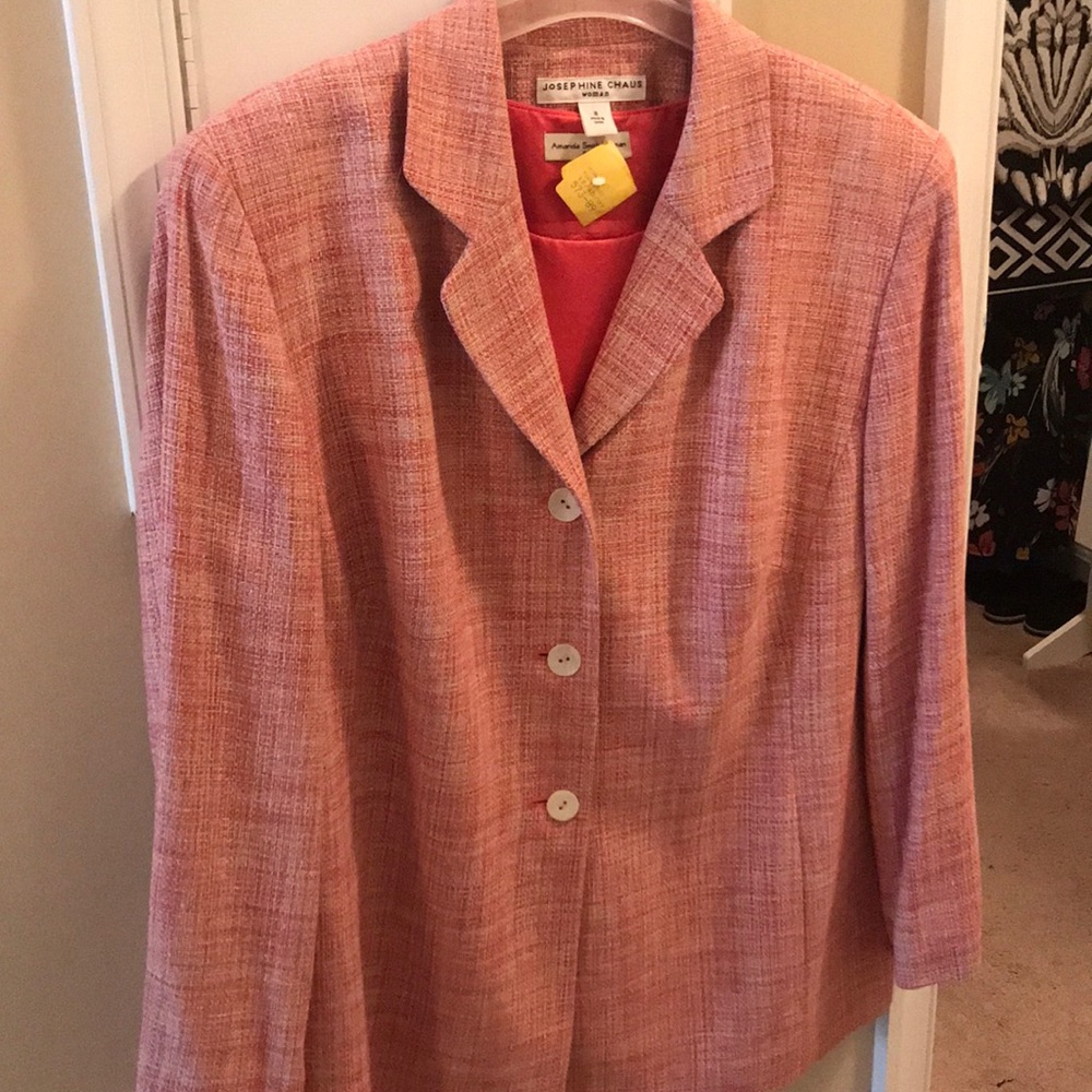 Salmon suit jacket and satin shell